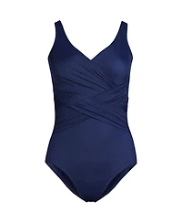 Lands' End Women's Ddd-Cup SlenderSuit Tummy Control V-neck Wrap One Piece Swimsuit