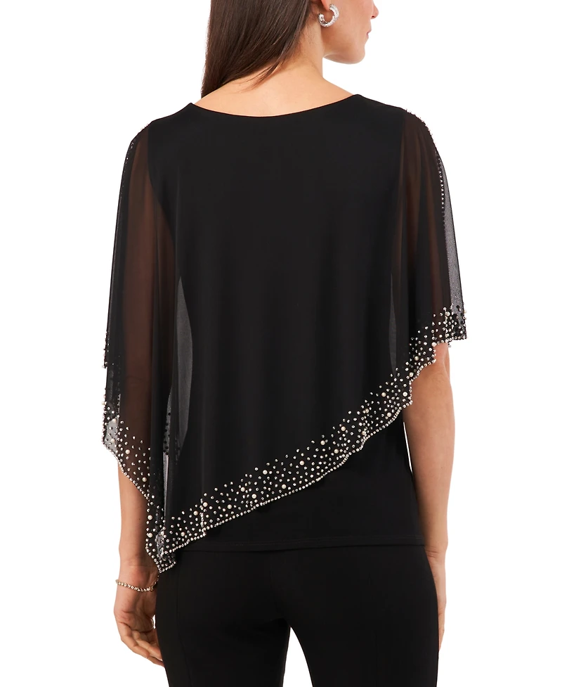 Msk Women's Beaded Overlay Cape Top