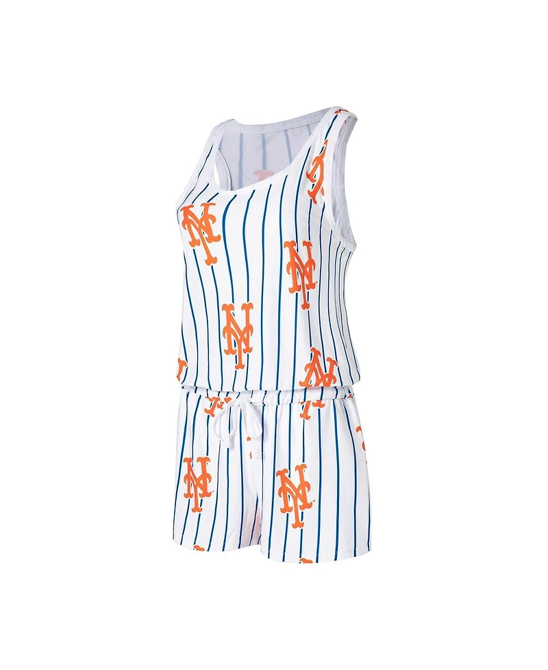 Women's Concepts Sport White New York Mets Reel Pinstripe Knit Romper
