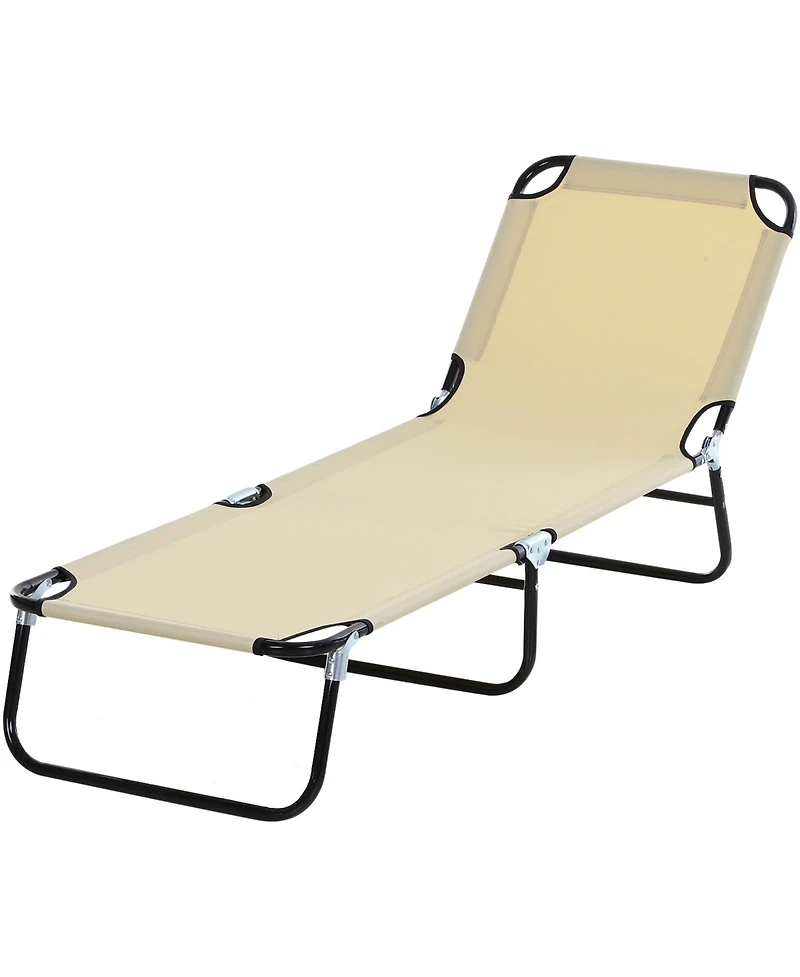 Outsunny Portable Outdoor Sun Lounger, Lightweight Folding Chaise Lounge Chair w/ 5-Position Adjustable Backrest for Beach, Poolside and Patio