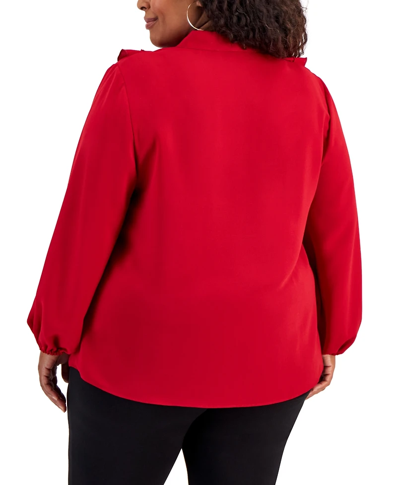 Kasper Plus Size Tie-Front Ruffle-Trim Blouse