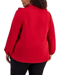 Kasper Plus Size Tie-Front Ruffle-Trim Blouse