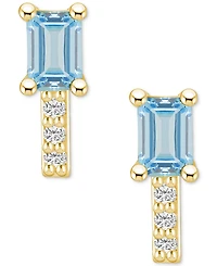 Macy's Aquamarine (1 ct. t.w.) and Diamond (1/8 ct. t.w.) Stud Earrings in 14K Yellow Gold