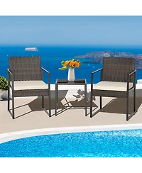 Costway 3pcs Patio Furniture Set Heavy Duty Cushioned Wicker Rattan Chairs Table