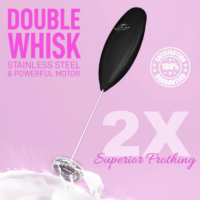 Double Whisk Milk Frother Handheld Mixer With Improved Motor