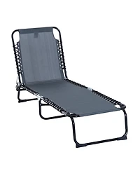 Outsunny Outdoor Folding Chaise Lounge Chair Portable Lightweight Reclining Garden Sun Lounger with 4-Position Adjustable Backrest for Patio, Deck, an