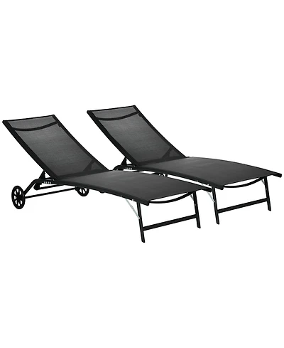 Outsunny 2 Piece Chaise Lounge Chair Pool Chairs with Wheels