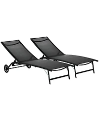 Outsunny 2 Piece Chaise Lounge Chair Pool Chairs with Wheels