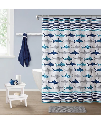 Kate Aurora Kate Aurora Complete 5 Piece Juvi Sharks Themed Fabric Shower Curtain Bathroom Set