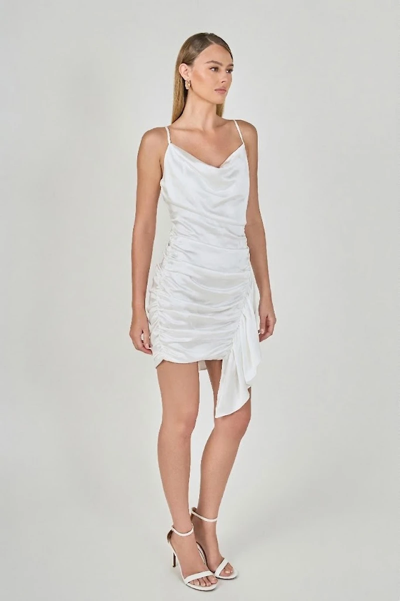 endless rose Women's Asymmetrical Waterfall Draped Satin Mini