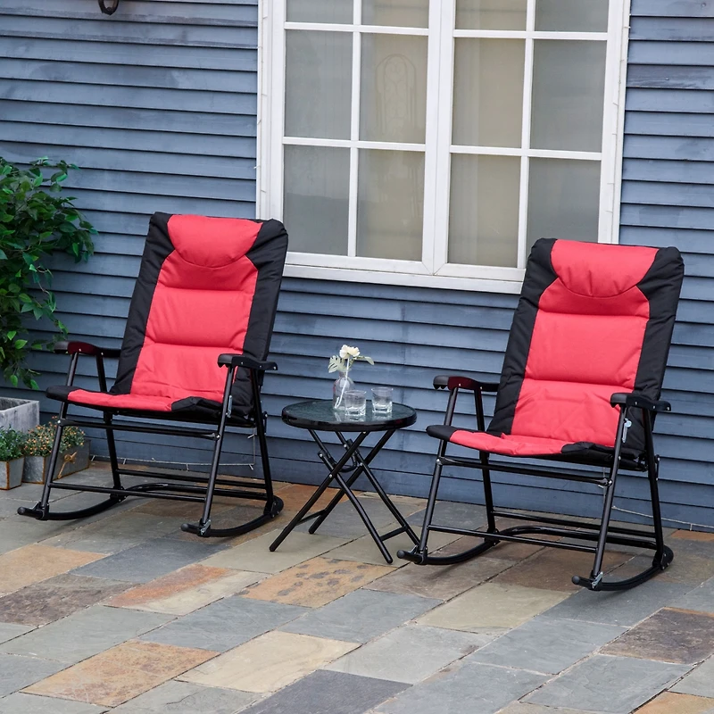 Outsunny 3PC Folding Outdoor Furniture Set, Rocking Chairs, Table,