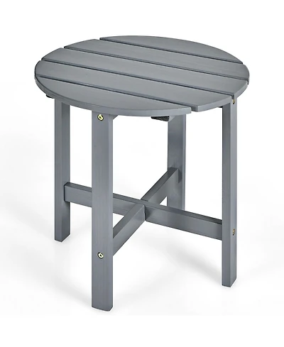 Costway 18'' Patio Round Side End Coffee Table Wooden Slat Garden Deck