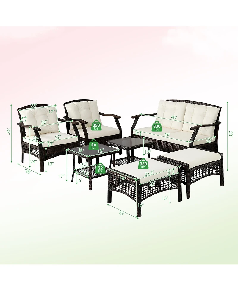 7PCS Patio Rattan Furniture Set Cushioned Sofas Loveseat Yard W/Waterproof Cover