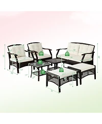 7PCS Patio Rattan Furniture Set Cushioned Sofas Loveseat Yard W/Waterproof Cover
