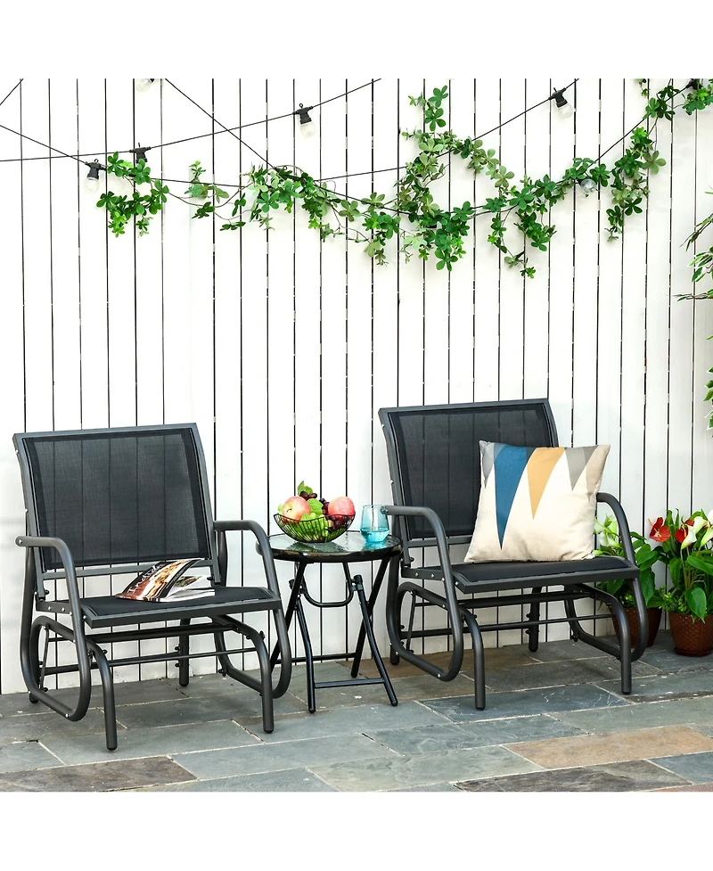 Outsunny Outdoor Glider with Breathable Mesh Fabric Curved Armrests,