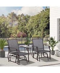 Outsunny Outdoor Glider Chairs with Coffee Table, Patio 2-Seat Rocking Chair Swing Loveseat with Breathable Sling for Backyard, Garden and Porch, Grey