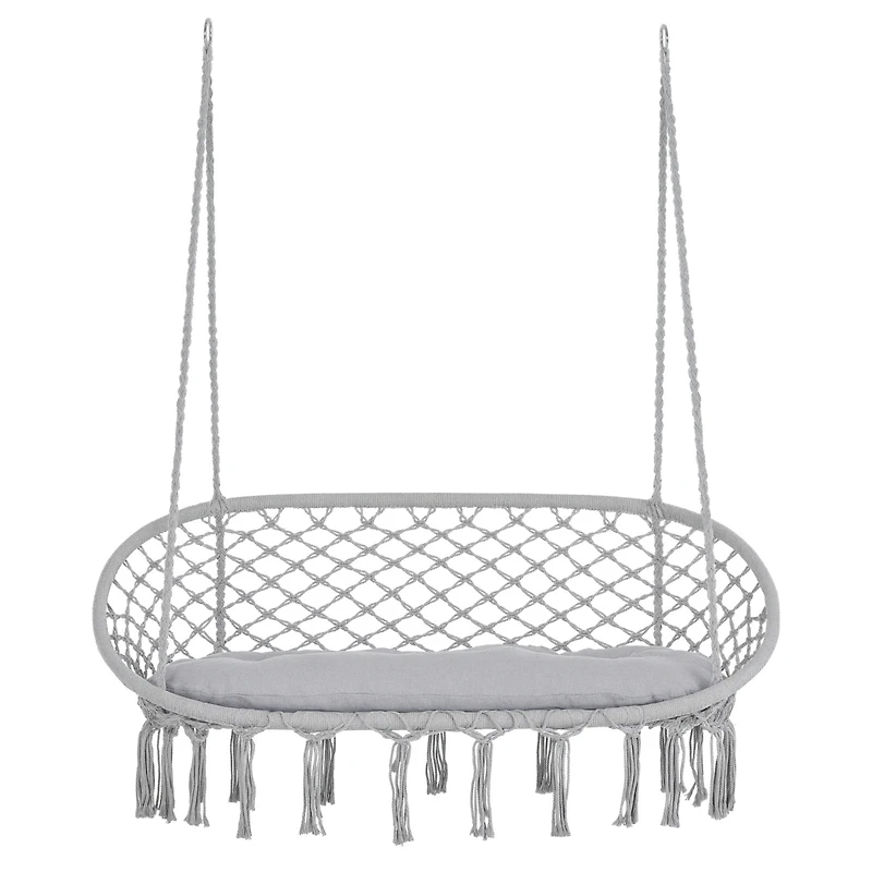 Outsunny 2-Person Hammock Chair Macrame Swing with Soft Cushion, Hanging Cotton Rope Chair for Indoor Outdoor Home Patio Backyard, Grey