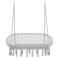 Outsunny 2-Person Hammock Chair Macrame Swing with Soft Cushion, Hanging Cotton Rope Chair for Indoor Outdoor Home Patio Backyard, Grey
