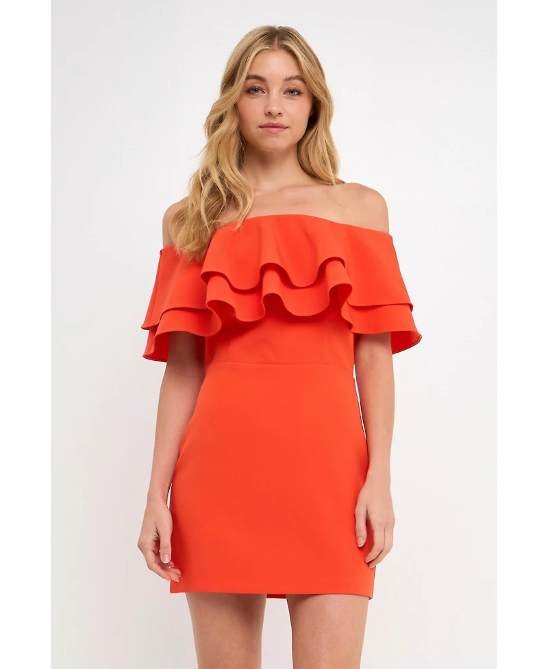 endless rose Women's Ruffled Off Shoulder Mini Dress