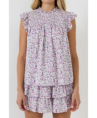 Free the Roses Women's Floral Print Sleeveless Blouse