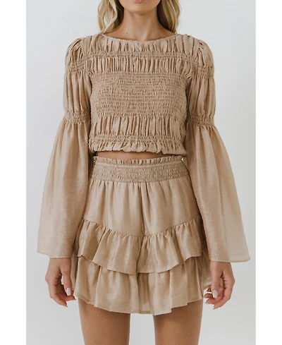 endless rose Women's Smocked Top with Bell Sleeves