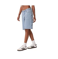 Edikted Women's Low Rise Bermuda Denim Carpenter Shorts