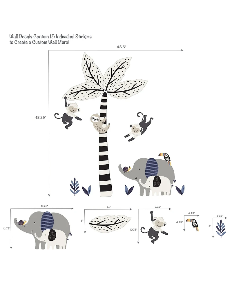 Lambs & Ivy Jungle Party Monkey/Elephant/Tree Nursery Wall Decals/Stickers