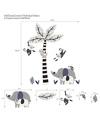 Lambs & Ivy Jungle Party Monkey/Elephant/Tree Nursery Wall Decals/Stickers