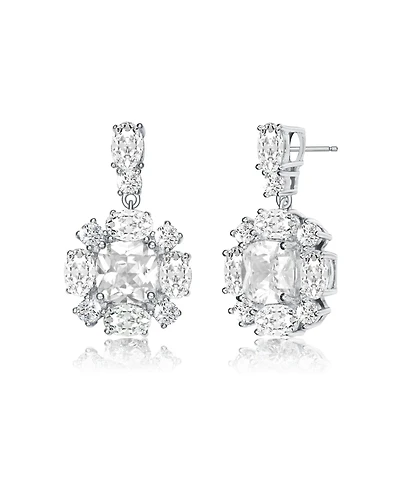 White Gold Plated Cubic Zirconia Accent Dangle Earrings