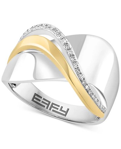 Effy Diamond Crossover Statement Ring (1/10 ct. t.w.) in Sterling Silver & 14k Gold-Plate