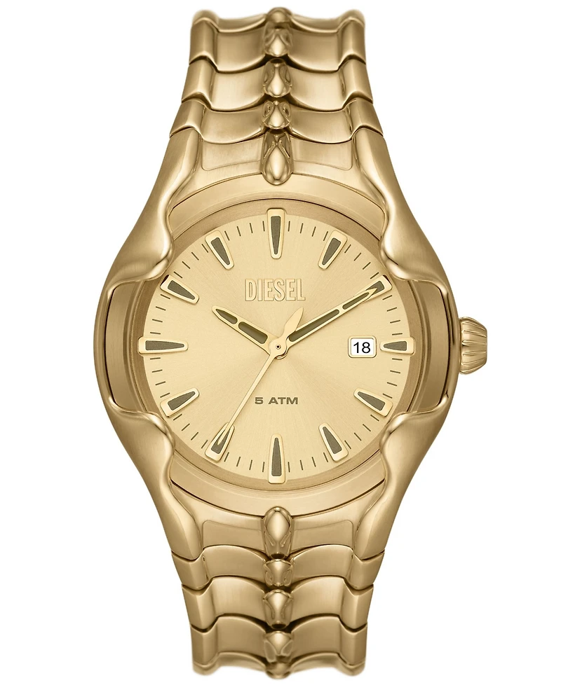 Diesel Men's Vert Quartz Three Hand Date Gold-Tone Stainless Steel Watch 44mm