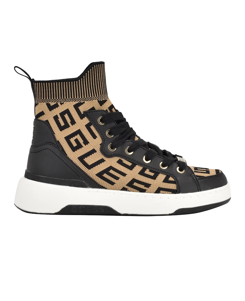 Guess Women's Mannen Knit Hi-Top Lace-Up Fashion Sneakers