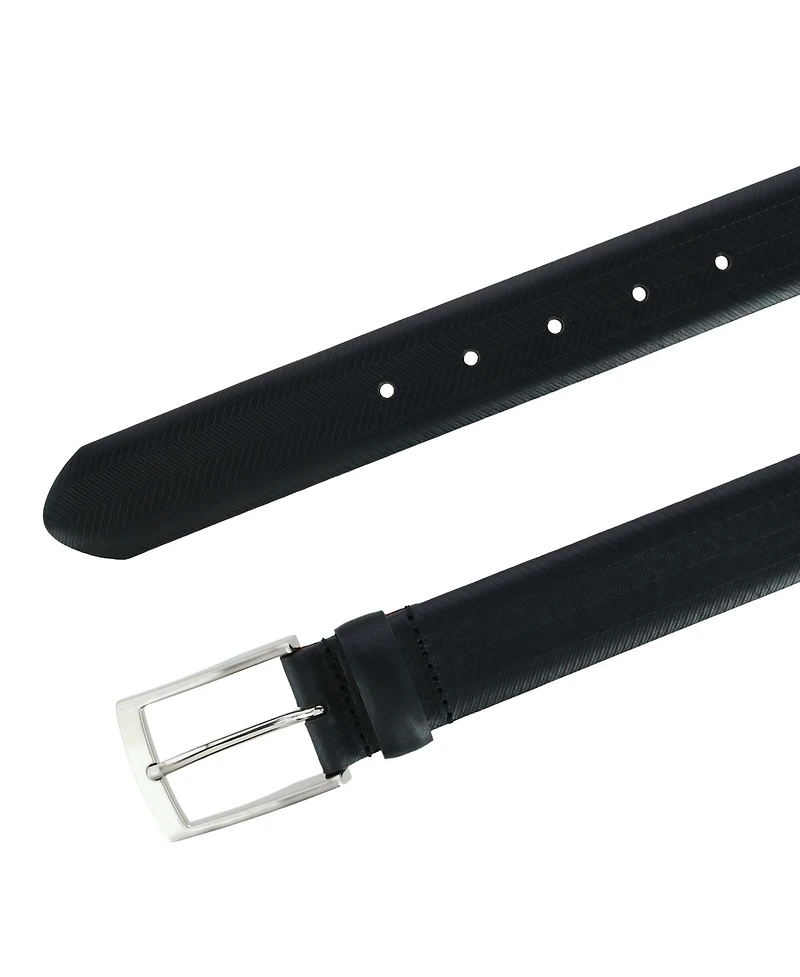 Trafalgar Men's Gregorio 35mm Herringbone Embossed Feather Edged Leather Belt