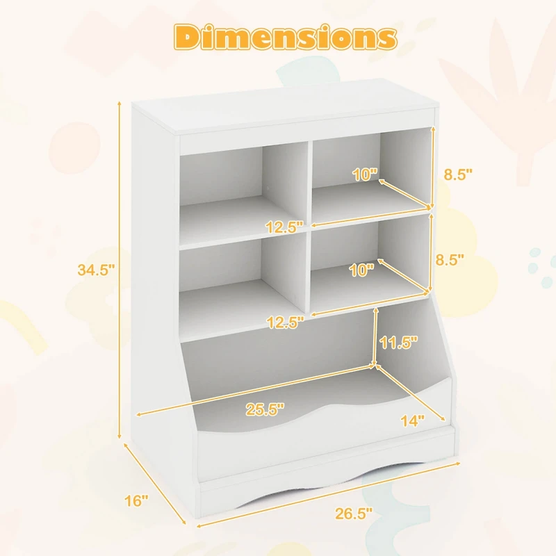 34.5" Kids Bookshelf with Anti-Tipping Kits Multi-functional Display Rack
