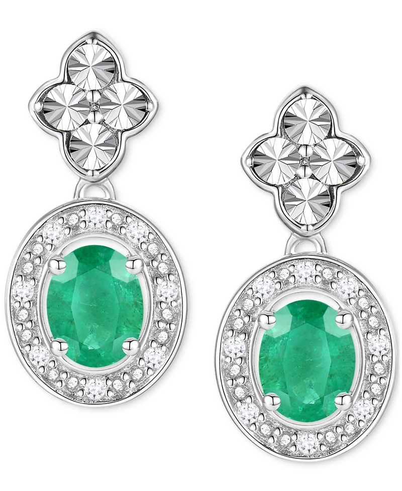 2-Pc. Set Sapphire (1 ct. t.w.) & Diamond (1/20 Halo Pendant Necklace Matching Drop Earrings Sterling Silver (Also Ruby, Emerald,