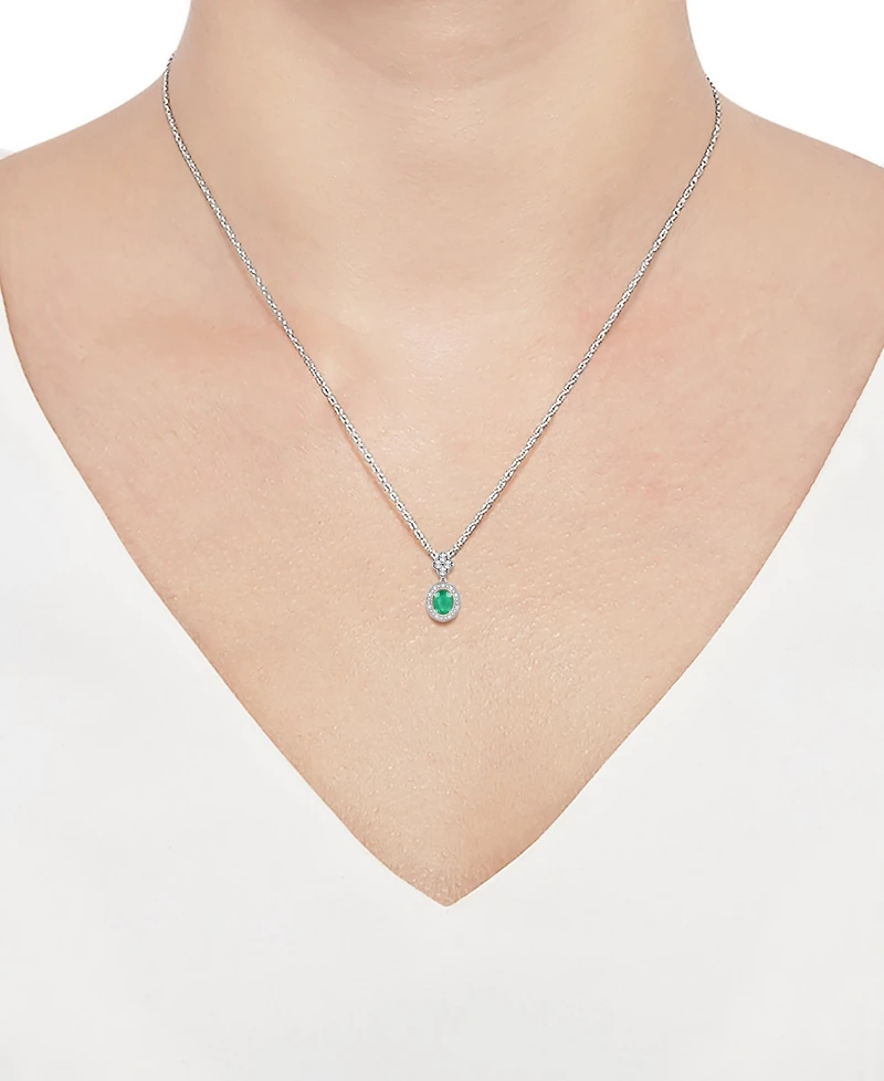 2-Pc. Set Sapphire (1 ct. t.w.) & Diamond (1/20 Halo Pendant Necklace Matching Drop Earrings Sterling Silver (Also Ruby, Emerald,