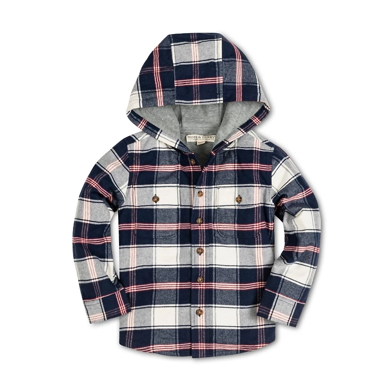 Hope & Henry Boys Long Sleeve Hooded Flannel Shirt Jacket