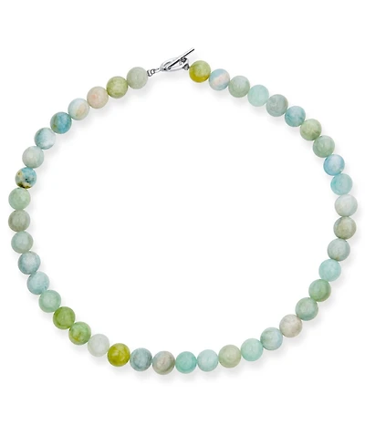 Bling Jewelry Plain Simple Light Green Aqua Multi Shades Natural Aquamarine Round 10MM Bead Strand Necklace For Women Silver Plated Clasp 20 Inch