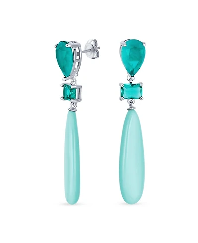 Bling Jewelry Linear Multi Color Black Onyx Blue Natural Turquoise Navy Sodalite Rose Quartz Chandelier Elongated Long Teardrop Dangling Earrings