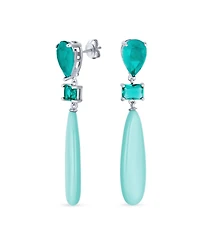 Bling Jewelry Linear Multi Color Black Onyx Blue Natural Turquoise Navy Sodalite Rose Quartz Chandelier Elongated Long Teardrop Dangling Earrings