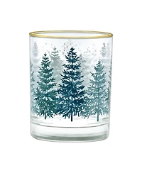 Culver 14-Ounce 22 Carat Gold-Tone Rim Dof (Double Old Fashioned) Glass Set of 4 - Holiday Winter Pine Trees