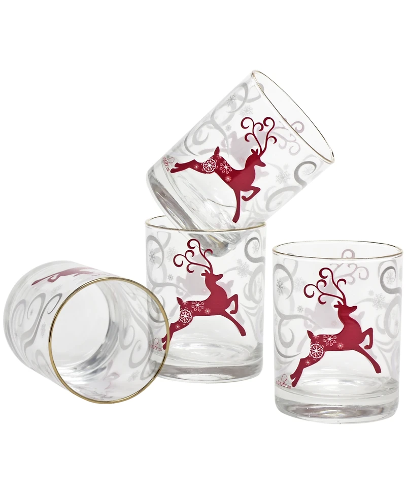 Culver 14-Ounce 22 Carat Gold-Tone Rim Dof (Double Old Fashioned) Glass Set of 4 - Reindeer Swirl