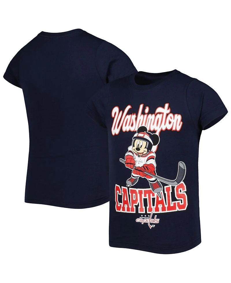 Big Girls Navy Washington Capitals Mickey Mouse Go Team T-shirt