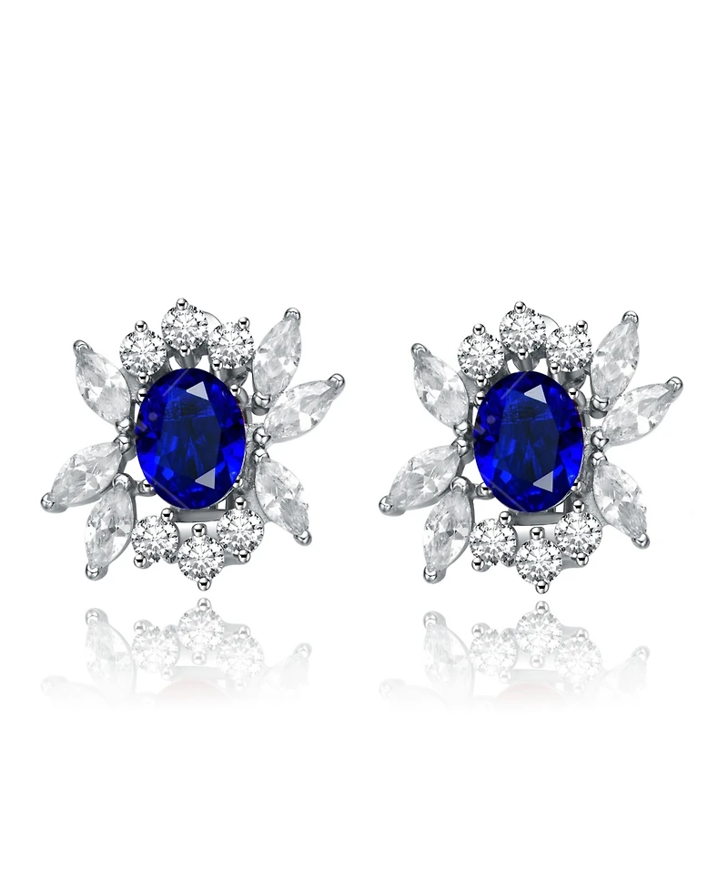 Sterling Silver White Gold Plated Cubic Zirconia Marquise Cluster Earrings