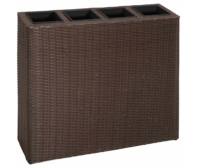 Garden Raised Bed with 4 Pots Poly Rattan Brown