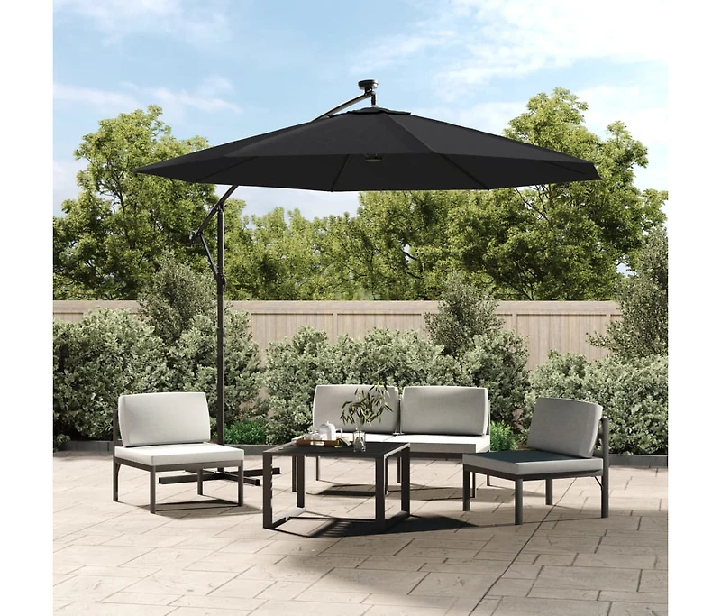 Cantilever Umbrella with Led Lights and Steel Pole 118.1" Black