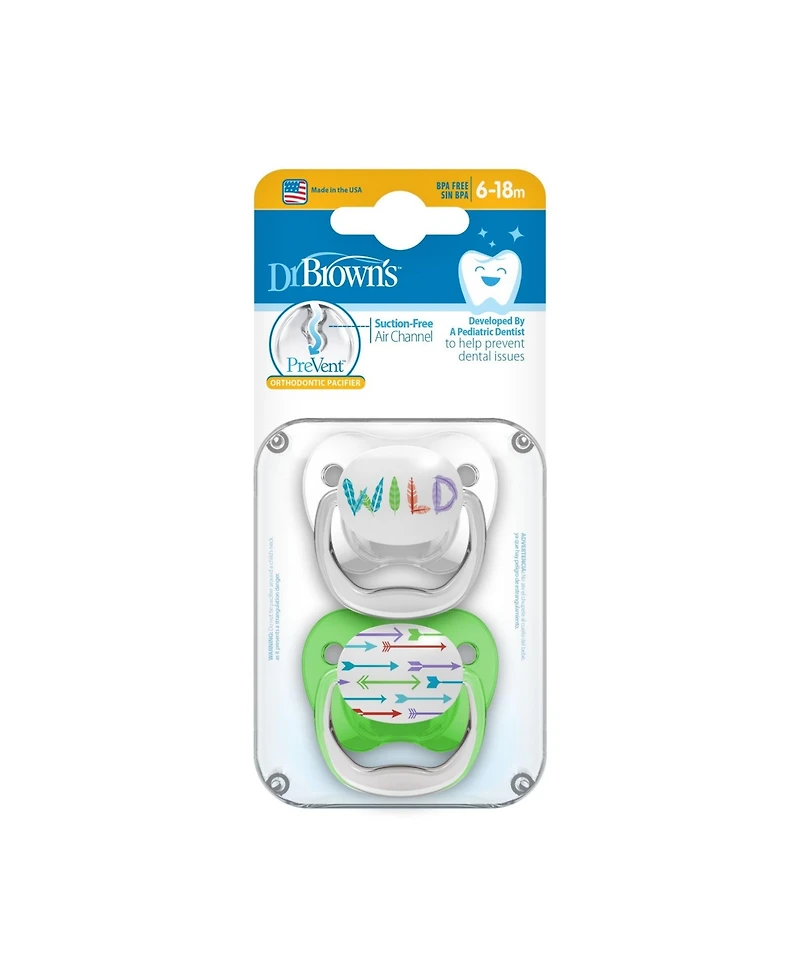Dr. Browns Baby Dr. Brown's PreVent Wild Pacifiers, 6-18m, 2 Pack, Neutral