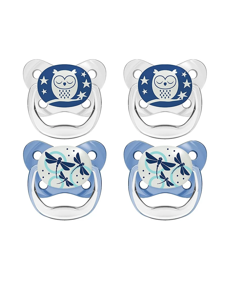 Dr. Browns PreVent Orthodontic Baby Pacifier, 0-6m, 4-Pack, Glow in the Dark, Blue
