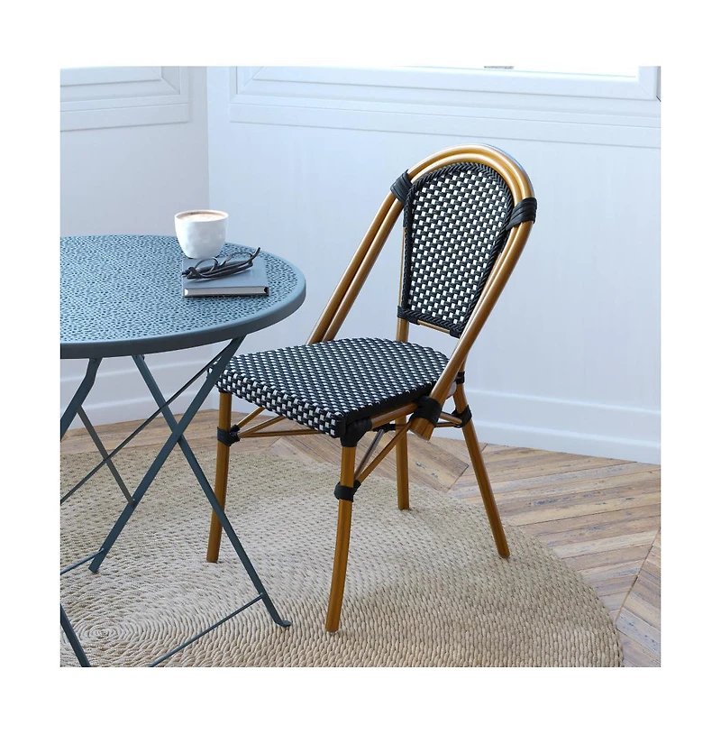 Merrick Lane Sacha Stacking Bistro Chair With Pe Seat And Back And Aluminum Frame For Indoor/Outdoor Use