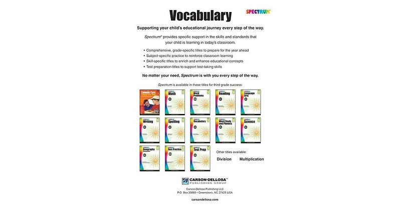 Spectrum Vocabulary, Grade 3 by Spectrum Compiler